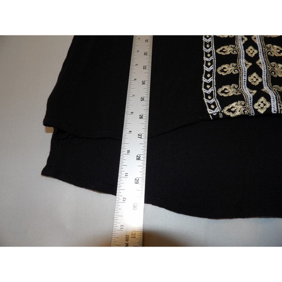 One World Live & Let Live 2X Black Top Boho Crepe Sheer Gauzy Embroidered V Nec - Picture 6 of 9